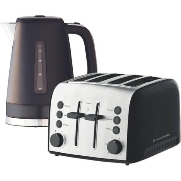 Russell Hobbs Brooklyn 4 Slice Toaster & 1.7L Kettle Set - Matte Black