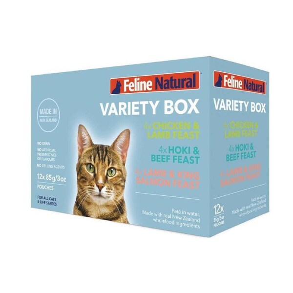 FELINE NATURAL (K9 Cat) Pouch Variety Box (3 Flavour 85g x 4)