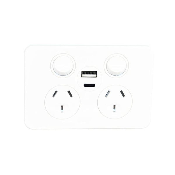 Hager Silhouette WBSP2SUSBAC - 10Amp Double Internal Powerpoint With USB A+C Charger - Gloss White