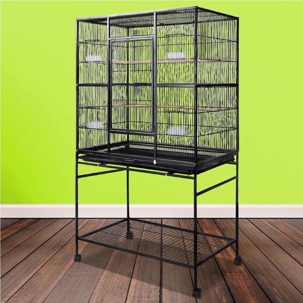 Taily 160cm Large Bird Cage Stand-Alone Aviary Budgie Perch Castor Wheels Large Removable Tray Black