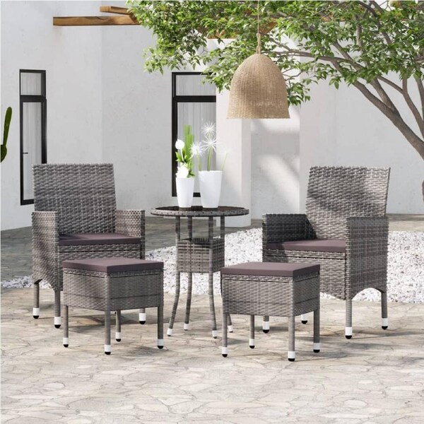 5 Piece Garden Lounge Set Poly Rattan Grey vidaXL