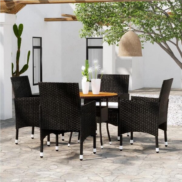 5 Piece Garden Dining Set Poly Rattan Black vidaXL