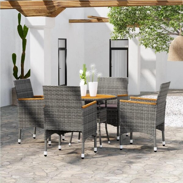 5 Piece Garden Dining Set Poly Rattan Grey vidaXL