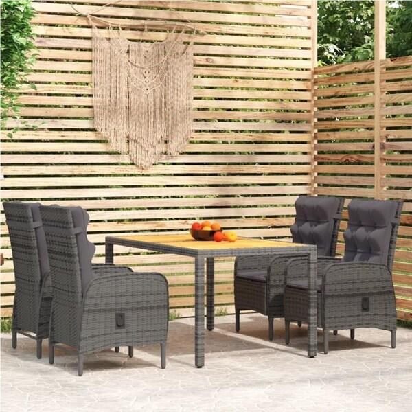 5 Piece Garden Dining Set Poly Rattan Grey vidaXL