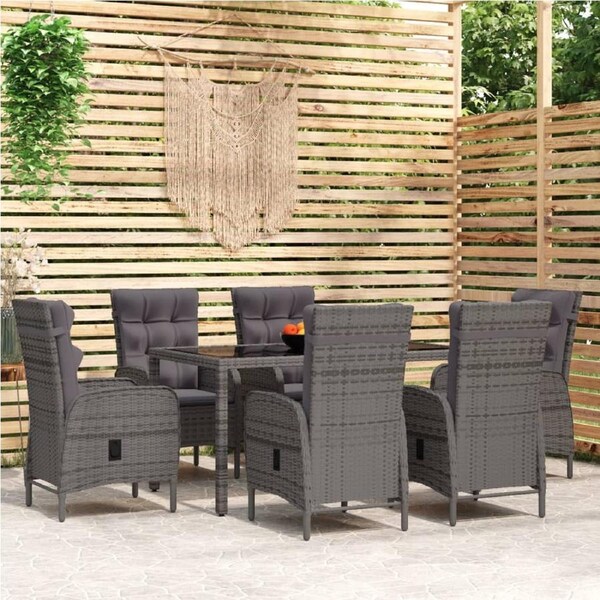 7 Piece Garden Dining Set Poly Rattan Grey vidaXL