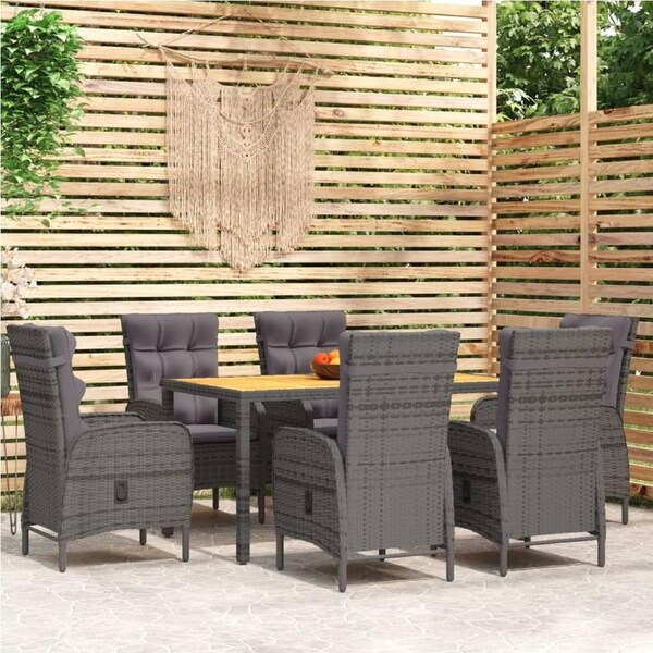 7 Piece Garden Dining Set Poly Rattan Grey vidaXL