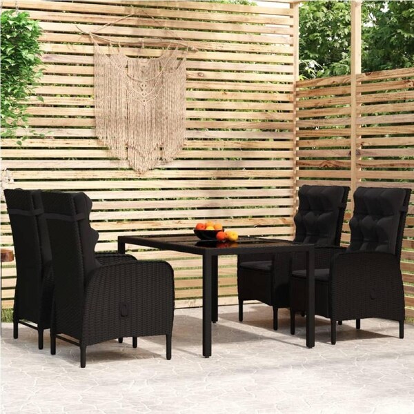 5 Piece Garden Dining Set Poly Rattan Black vidaXL