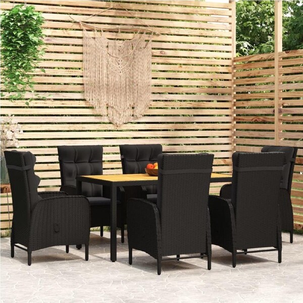 7 Piece Garden Dining Set Poly Rattan Black vidaXL