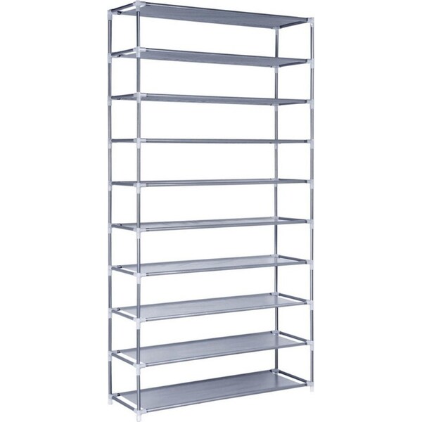 Metal Fram Stackable 10 Tier Shoe Rack - Silver