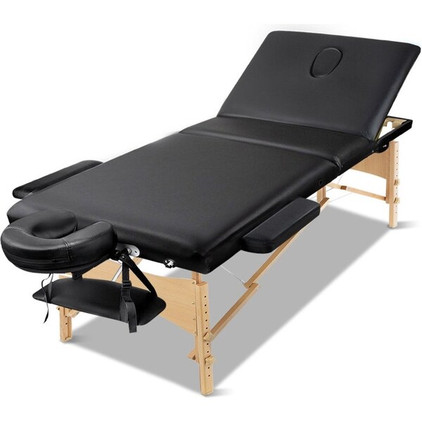 Portable 3 Fold Wood Massage Table - Black