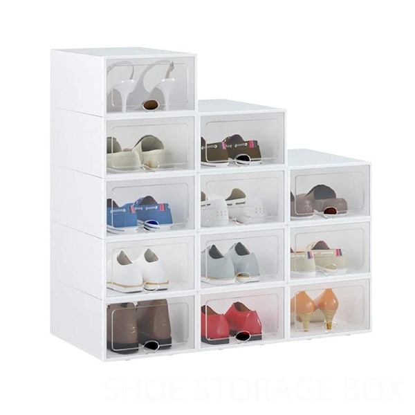 OZNALA 12 Set Transparent Shoe Storage Box Stackable Household Display Drawer Organizer