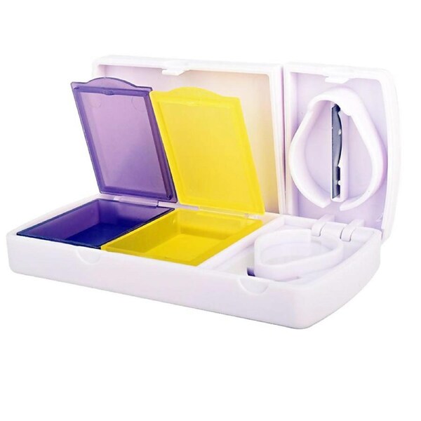 OZNALA Portable Pill Cutter Box Grinder Medicine Box Tablet Crusher Pill Splitter Storage Case Convenient