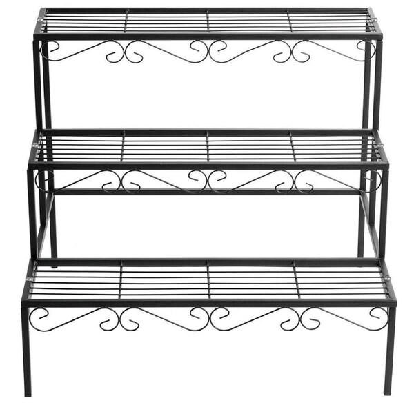 OZNALA Metal Plant Stand 3 Tier Outdoor Flower Garden Display Holder Rack Corner Shelf Outdoor Indoor Heavy Duty Black