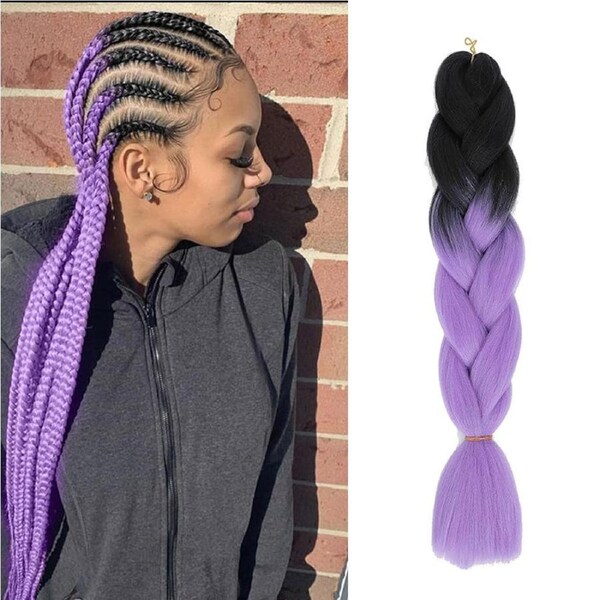 62cm Synthetic Gradient Coloured Braiding Hair Extensions - Black&Light Purple