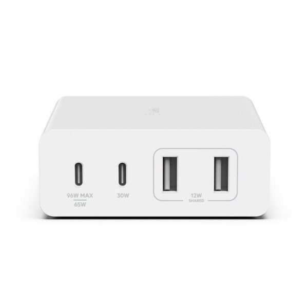 Belkin BoostCharge Pro 4-Port GaN Charger 108W - White(WCH010auWH),2xUSB-C & 2xUSB-A, 2M Cable, Intelligent and Fast Charger, Co