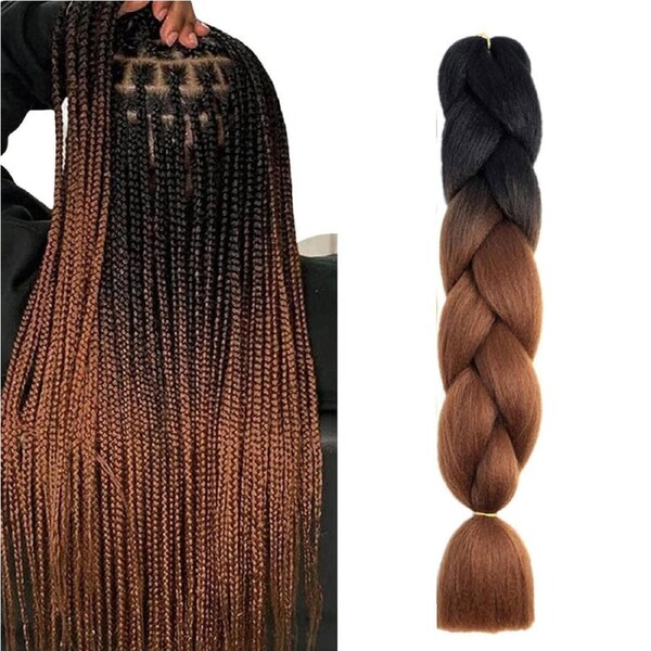 62cm Synthetic Gradient Coloured Braiding Hair Extensions - Black&Light Brown