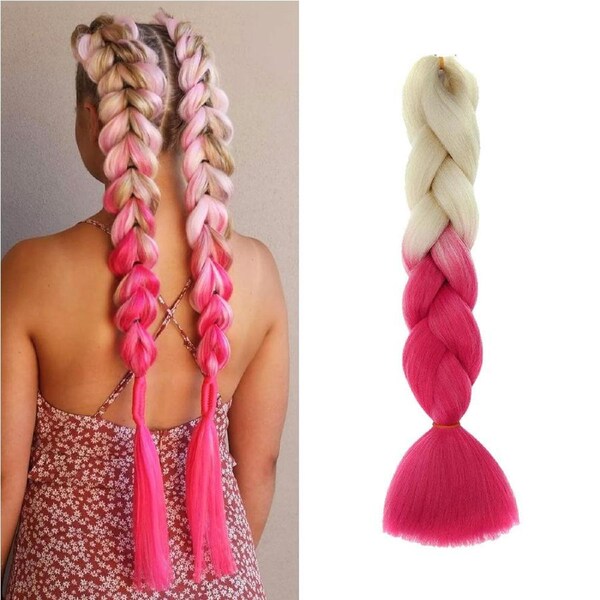 62cm Synthetic Gradient Coloured Braiding Hair Extensions -Beige&Pink