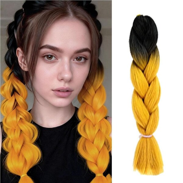 62cm Synthetic Gradient Coloured Braiding Hair Extensions -Black&Honey