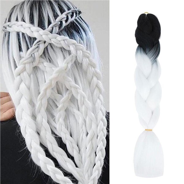 62cm Synthetic Gradient Coloured Braiding Hair Extensions - Black&White