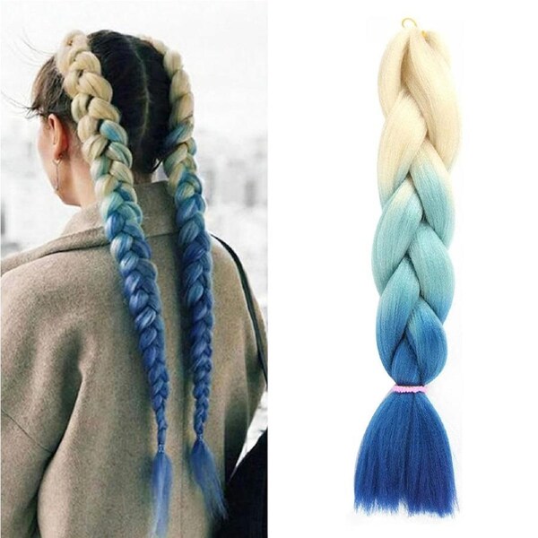 62cm Synthetic Gradient Coloured Braiding Hair Extensions -Beige&Mint&Blue