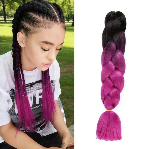 62cm Synthetic Gradient Coloured Braiding Hair Extensions - Black & Purple