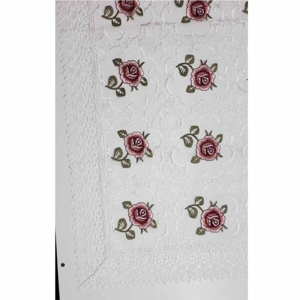 French Country Lace Doily Burgundy Rose Table Topper 90x90cm