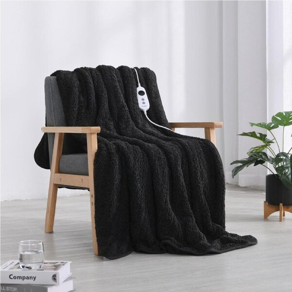 Dreamaker Teddy Fleece Heated Throw Charcoal 130x160cm