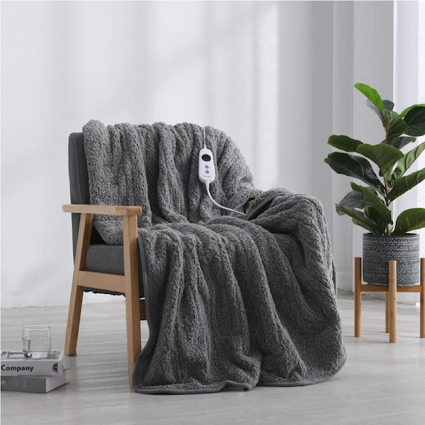 Dreamaker Teddy Fleece Heated Throw light Grey 130x160cm