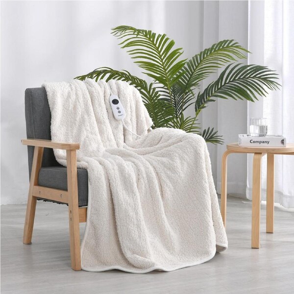 Dreamaker Teddy Fleece Heated Throw Cream 130x160cm