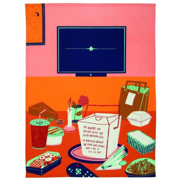 Blue Q Tea Towel - I'm Having An Affair With The Food Delivery Guy. In Which He Brings Me Food And Leaves And I Eat It. It's So Hot