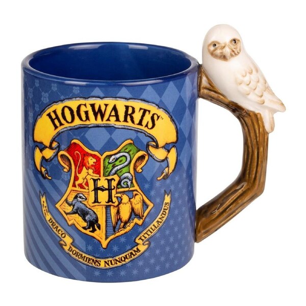 Harry Potter Hogwarts Crest with Hedwig on Handle Coffee Mug Cup