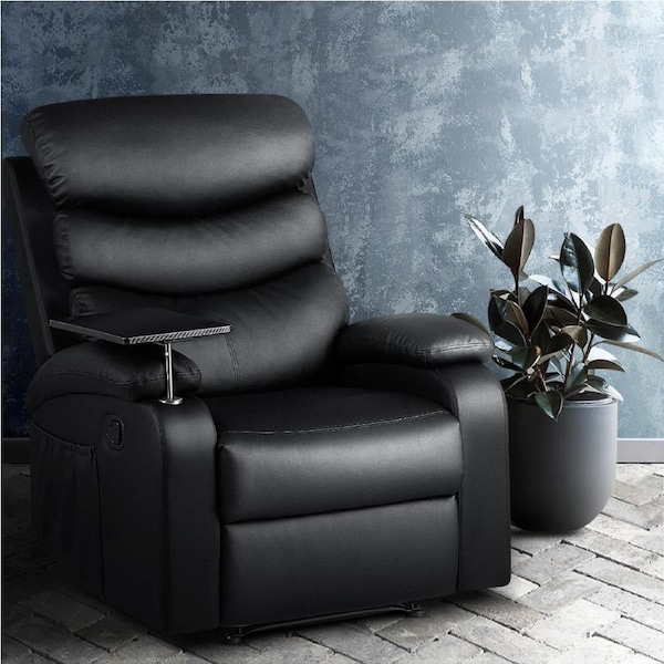 Artiss Recliner Chair Black Leather Lounge Sofa Armchair Home Furniture Rocking Nursing Feeding Single Couch