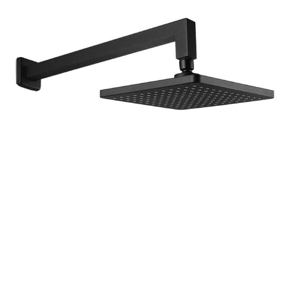ACA WELS Square 8'' ABS Plastic Rainfall Shower Head 400mm Wall Extension Arm Dropper Black