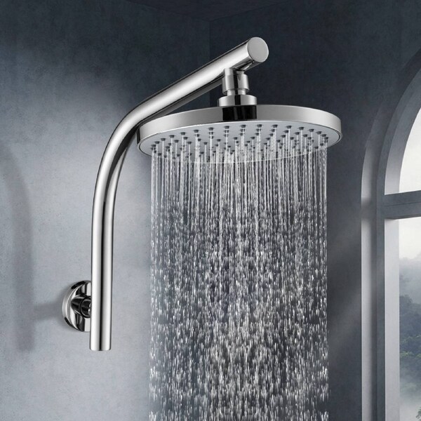 ACA WELS Round 8" ABS Plastic Rainfall Shower Head Gooseneck Wall Arm Chrome