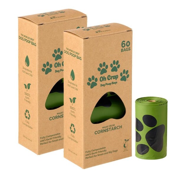 120x Oh Crap Compostable/Biodegradable Dog Poop/Poo Clean Up Bags 23 x 33cm