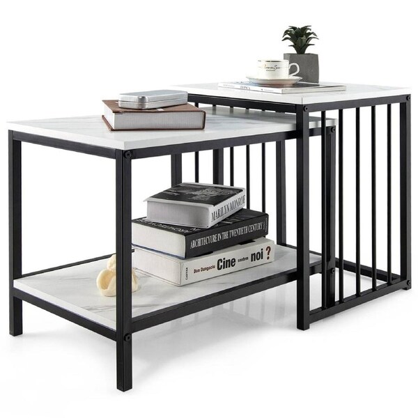 Costway Nesting Coffee Table Rectangle Sofa Side Table w/Hidden Storage Shelf Home Living Bedroom