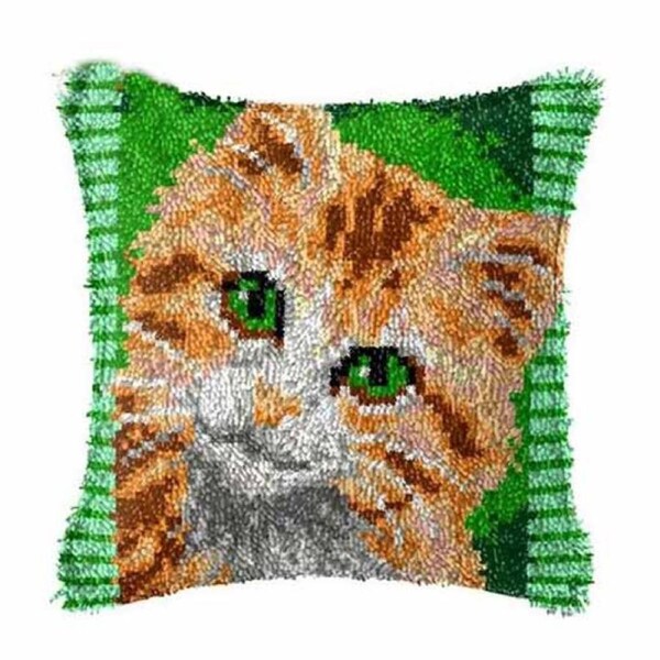 Crafting Kit Latch Hook Cushion Ginger Cat with Hook Threads
