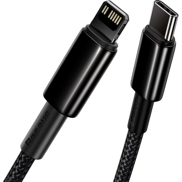 Baseus Tungsten Gold USB-C to Lightning 20W Fast Charging PD Cable Cord 1Meter - Black