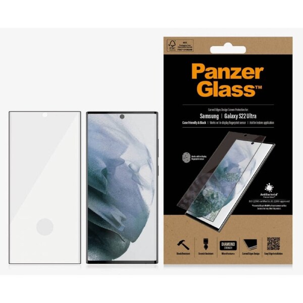 PanzerGlass Glass Screen Protector for Samsung S22 Ultra - Black