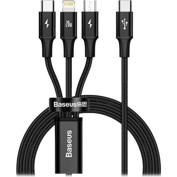 Baseus Rapid Series 20W USB-C 3 in 1 Fast Charging Cable 1.5m- (Lightning + USB-C + Micro) - Black