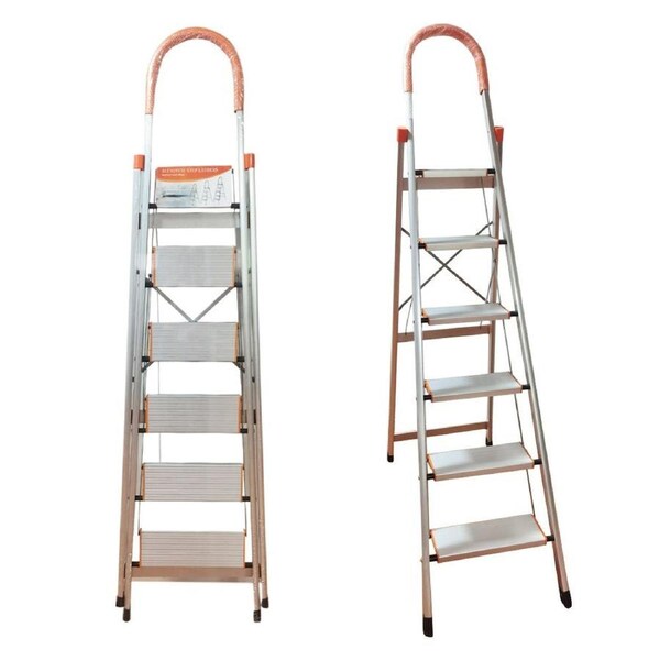Salesbay 6 Step Aluminium Multi-Purpose Folding Ladder Light Weight Non Slip Platform