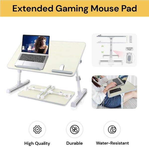 Height Adjustable Laptop Stand Bed Table Portable Breakfast Lap Desk with Foldable Leg