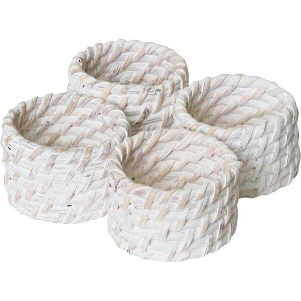 4pc J. Elliot Pacifica Rattan Napkin Round/Ring Table Organiser Decor Whitewash