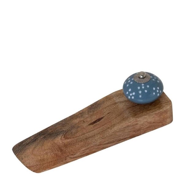 J. Elliot Jayda Wood/Ceramic Door Stop 16cm Portable Stopper Natural/Steel Blue