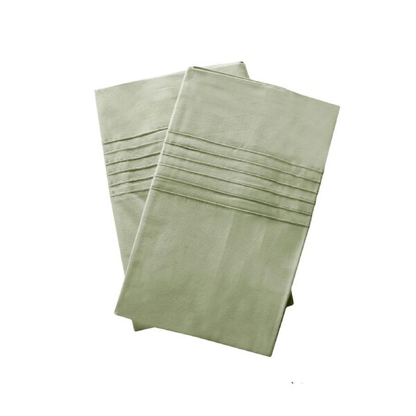 220TC Pair of Calender Pintuck Cotton Standard Pillowcases Moss 50 x 75 cm