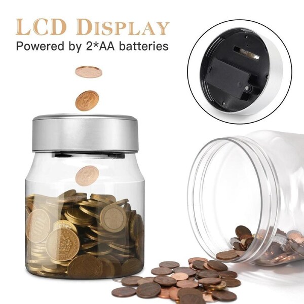 Large Piggy Bank for Boys Adults, Vcertcpl Digital Coin Counting Bank with LCD Counter, 1.8L Capacity Coin Bank Money Jar for Adults, Designed for All US Coins