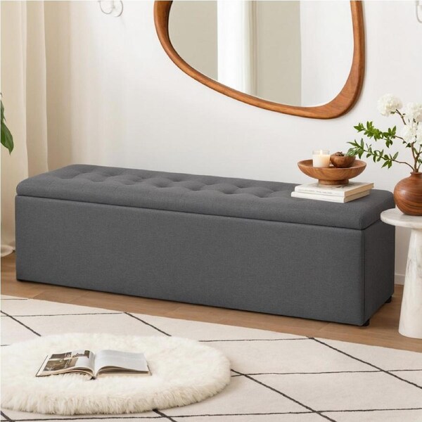 140cm Artiss Storage Ottoman Blanket Box LARGE Dark grey faux linen