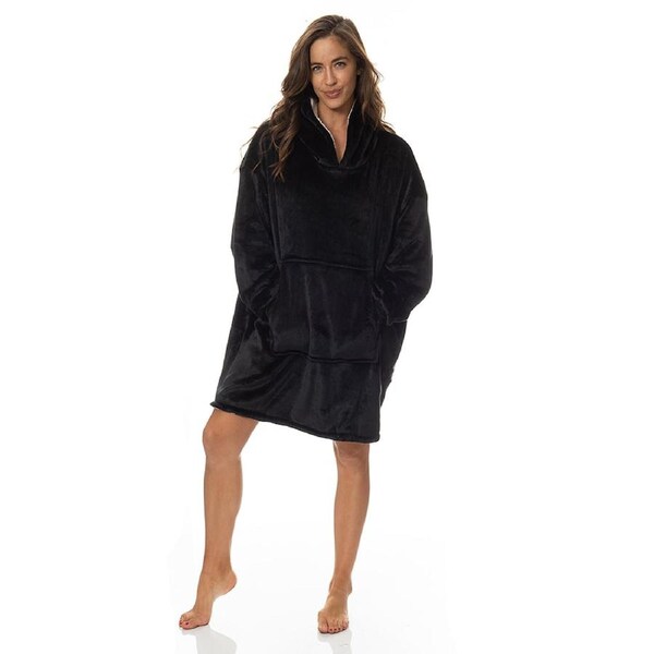 Royal Comfort Snug Hoodie Nightwear Super Soft Reversible Fleece 750GSM Black