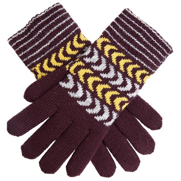 DENTS Ladies Womens Gloves Fleece Lined Warm Chevron Winter Ski Plum/Grey/Ochre