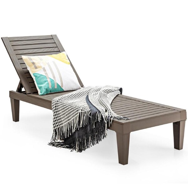 Costway Outdoor Sun Lounge Recliner Patio Chaise Beach Chair w/Adjustable Backrest Cafe 180KG Load